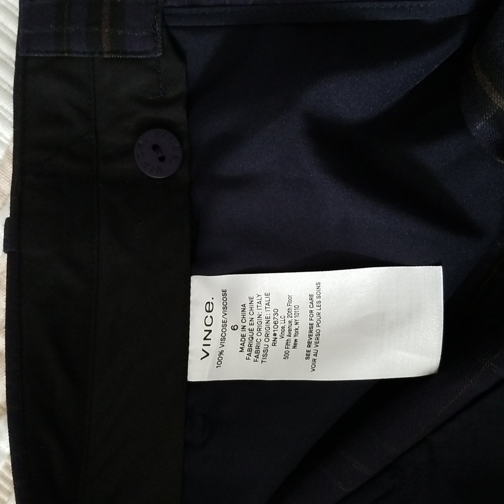 VINCE Soft Modern Plaid Tapered Trouser Pants Size 6 Navy Blue - Picture 7 of 8